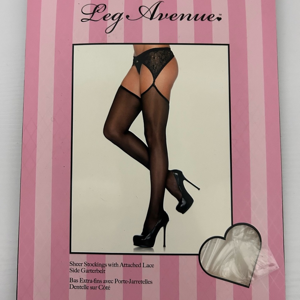 Leg Avenue Black Sheer Stockings with Lace Detail